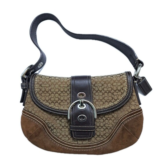 Vintage Coach Soho Brown Signature Canvas Leather Suede Shoulder Bag W/Flap - Picture 1 of 7